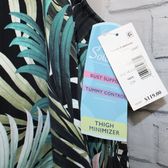 Swim Solutions Slimming Green Tropical Palm One Piece Swim Dress Plus Size 22W - Picture 6 of 6